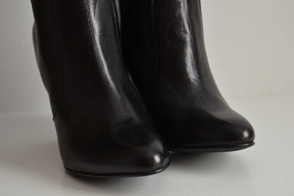 TAJEMNICZA KLASYKA kozaki Minelli do kolan skóra stabilna szpilka 36