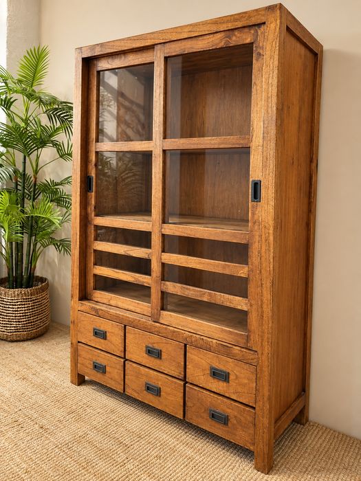 armario, vitrine, estante, louceiro, livreiro, acacia, rustico
