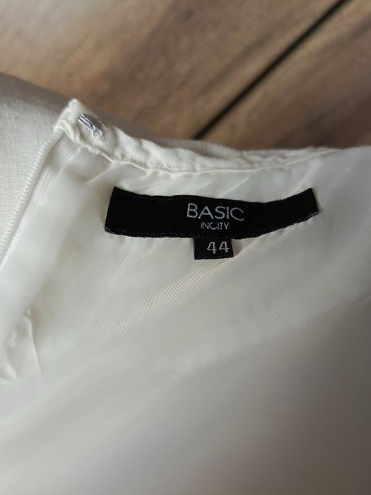 Basic lniana sukienka biała elegancka linen prosta klasyczna S 36