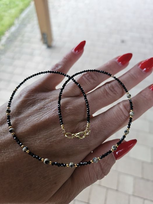 Naszyjnik Choker kamienie naturalne Spinel Jaspis Dalmatyński