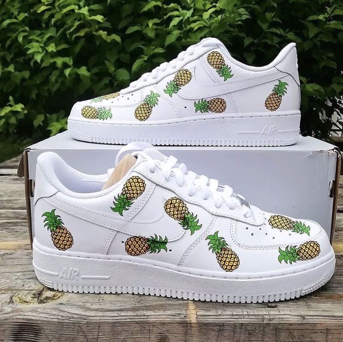 Białe Nike Air force 1 low custom ananas banan stokrotka