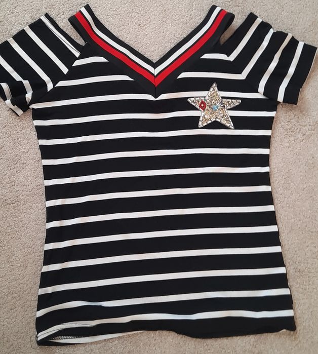 T shirt paski bluzka paski bluzka cyrkonie bluzka could shoulder