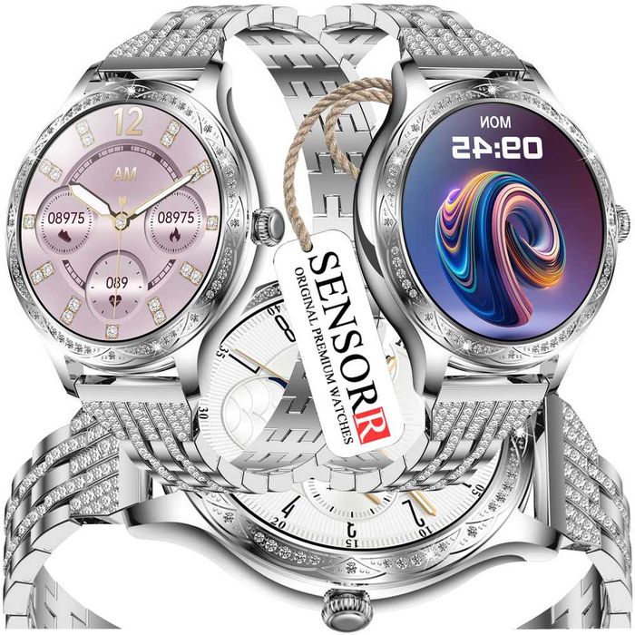 Srebrny Zegarek SMARTWATCH Damski ROZMOWY Ciśnieniomierz Pulsometr PL