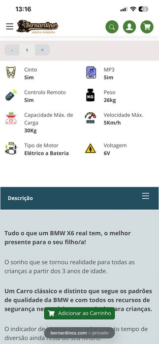 Carro elétrico de criança