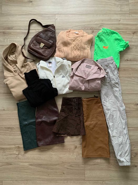 XS/S 34/36 zestaw 7 szt mega paka vintage skórzane merino Superdry