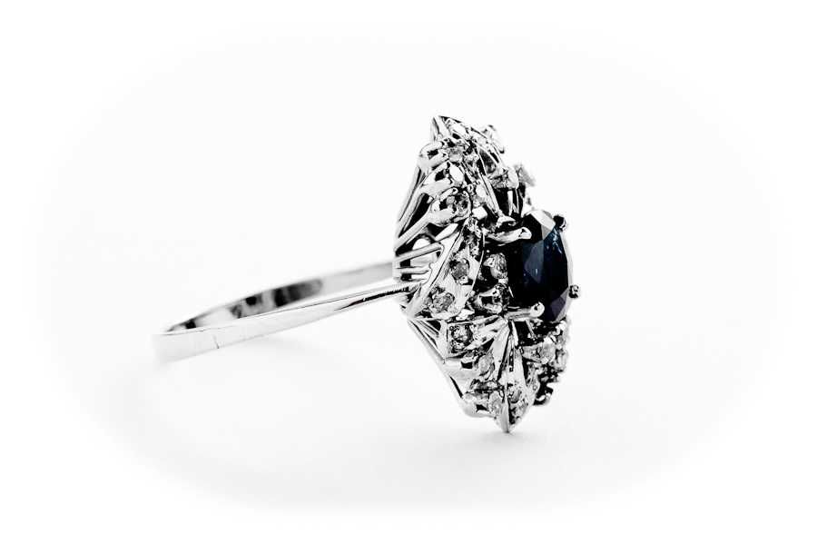 Złoty Pierścionek - Duży Rozmiar - 14K - 7,40g - SZAFIR - DIAMENTY