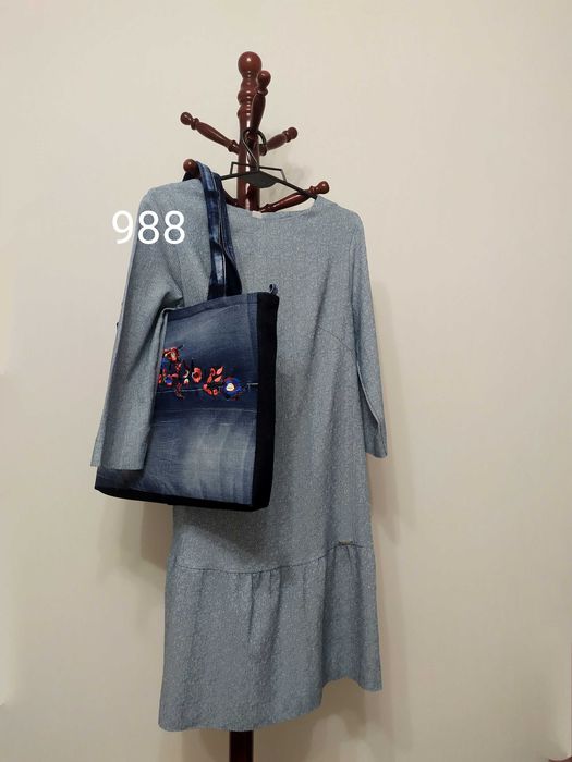 Jeansowa torebka w haftowane kwiatki  handmade