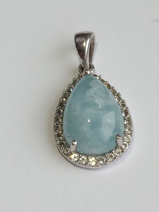 Wisiorek  akwamaryn i cyrkonie srebrny