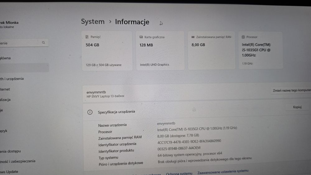 Notebook HP Envy 13 cali i5 ssd512