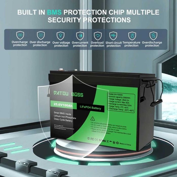 Акумулятор DATOUBOSS 24V 100Ah LiFePO4 з BMS 100A 2560Wh BMS 100A