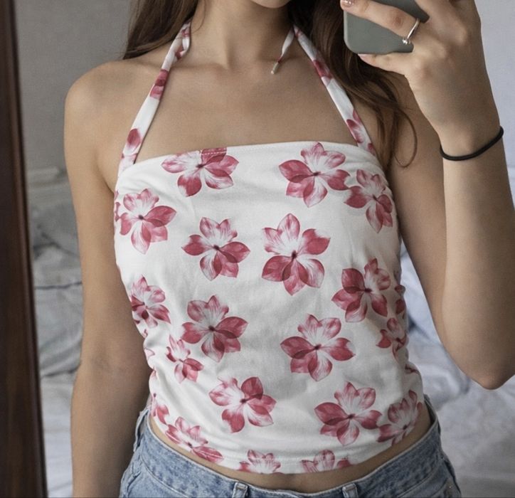 Top w kwiaty bluzka wiązana