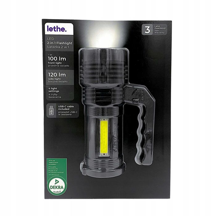 Lethe Latarka z rączką LED 2w1 100/120lm 4 tryby świecenia szperacz