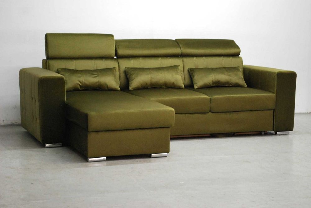 SDJ NOWOCZESNY NAROŻNIK spanie + pojemnik M38 , kanapa zielony welur