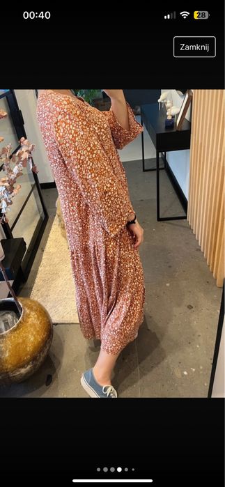 Długa/maxi ceglana sukienka w kwiaty, na lato