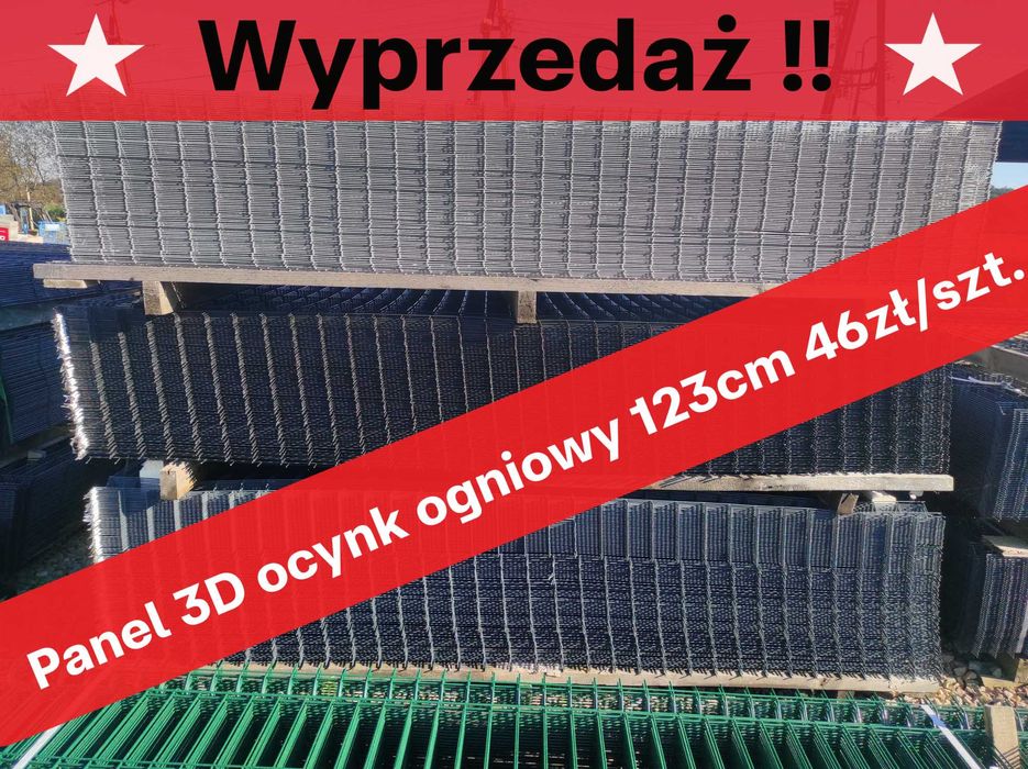 Panel ogrodzeniowy 3D 1,23cm fi 3,2 ocynk ogniowy 18,4zł/mb! WYPRZEDAŻ