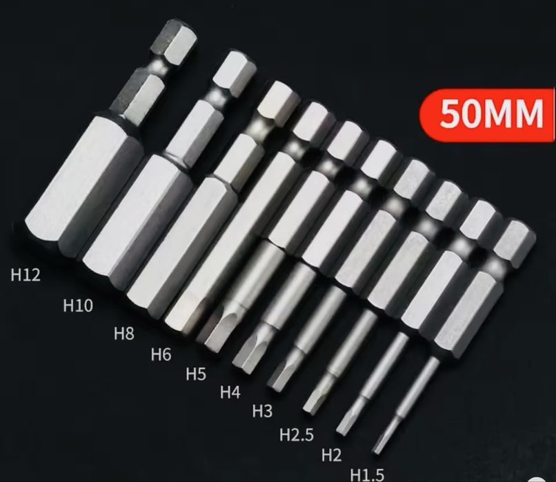 Набір шестиграних біт 10шт  1/4 1,5-12мм 50мм новий якісний підсилений