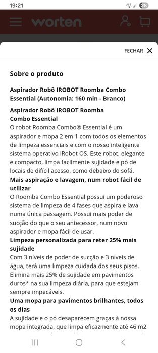 Aspirador/Mopa Roomba Combo Essential