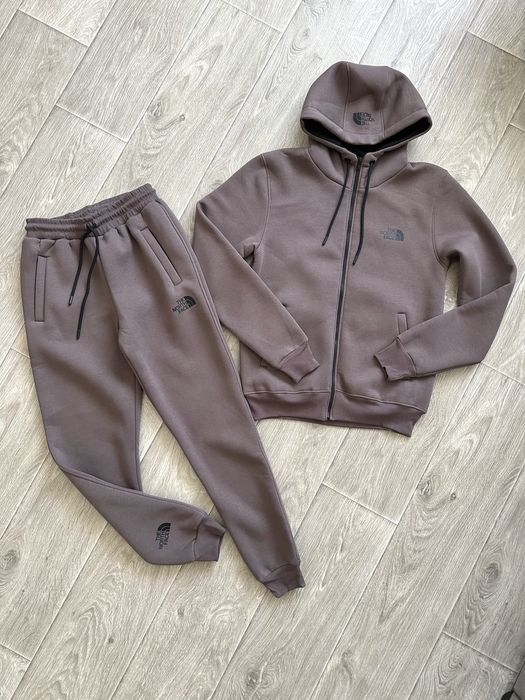 Теплий спортивний костюм TNF шоколад  XL XXL  якісний чоловічий однотонний зима  фліс турція мокко шоколад