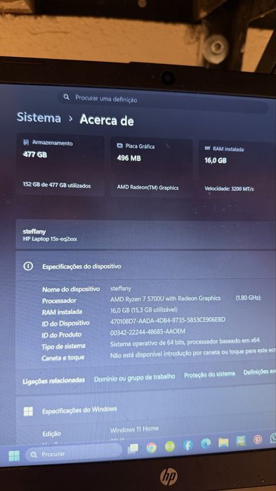 Vendo portátil HP 15s ryzen 7 5700u 16GB 512gb