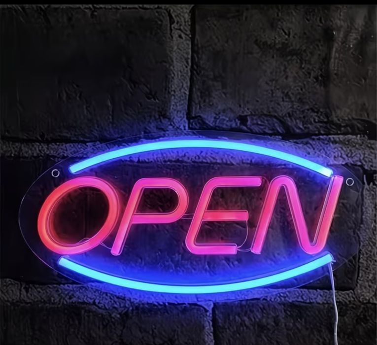 Велика неонов вивіска open,welkome,відчинено,неоновий знак,LED вивіска