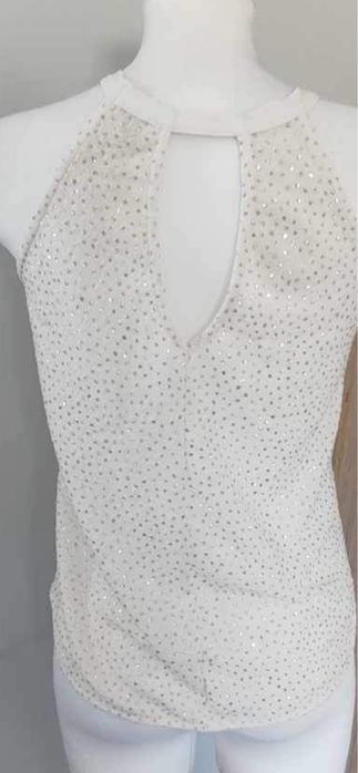 Biały top z dekoltem halter cyrkonie S/36
