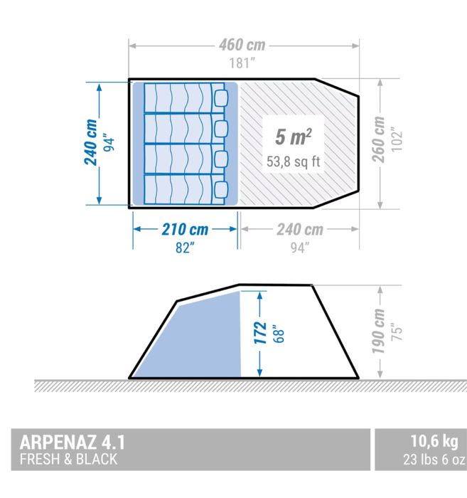 Tenda de campismo Arpenaz 4.1 Fresh & Black