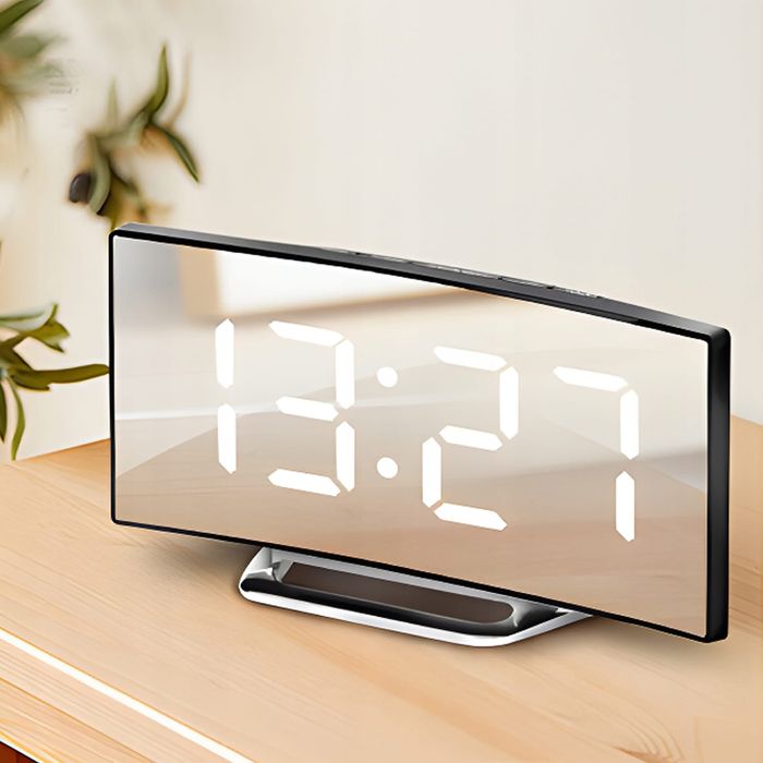 Zegar Elektroniczny z Budzikiem i Termometrem Mirror CLK-03 Biały