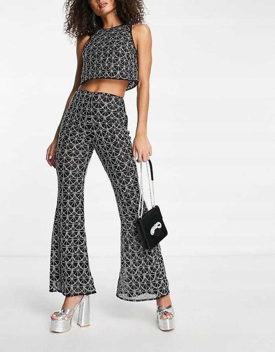 ASOS - Czarne zdobione spodnie cekiny (36)