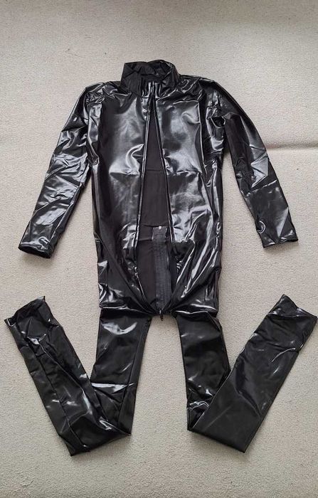 Seksowny kombinezon skórzany latex sexi erotyczny damski czarny M L