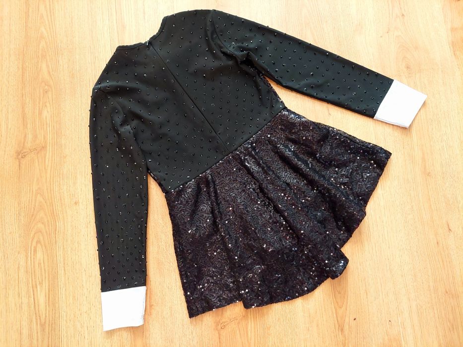 rozm. 146 kostium frak strój do tańca cekiny przebranie czarny