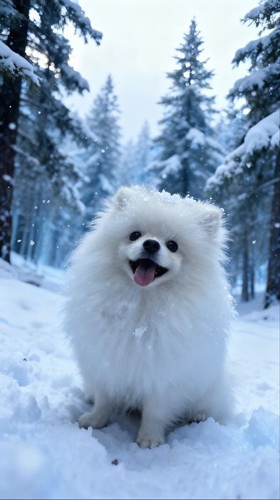 Śliczny biały piesek Pomeranian Szpic Miniaturowy