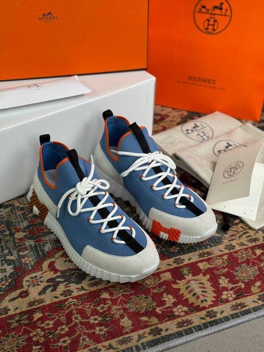 Мужские синие кроссовки Hermes текстильные кеды Эрмес летние кроссовки Ермес ob453
