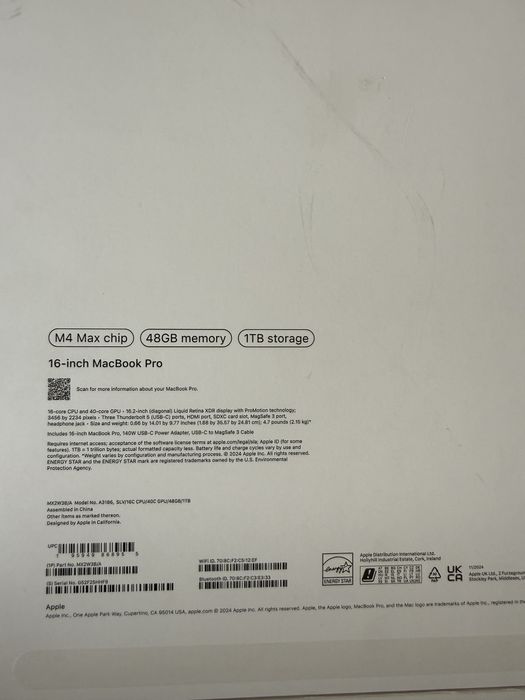 MacBook Pro Max 16" Retina M4 Max 48GB RAM 1TB SSD