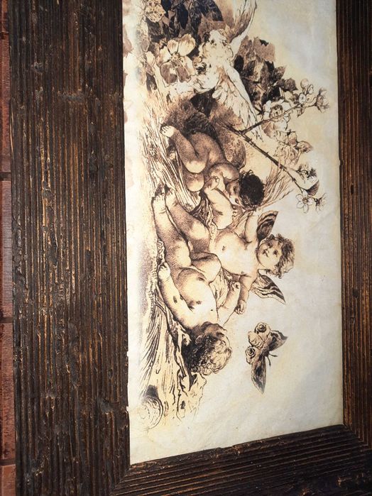 Obraz w ramce ze stuletnich bali