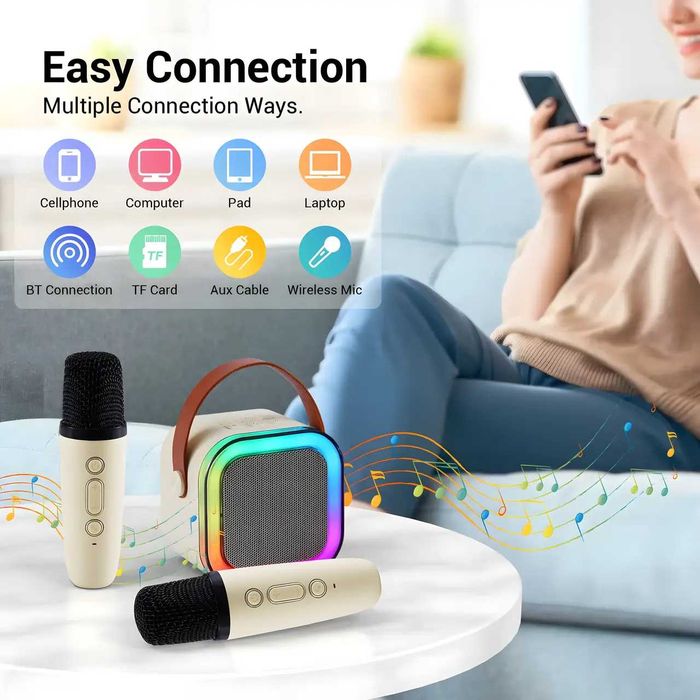 Портативная беспроводная колонка караоке K12 с подсветкой, 2 микрофона