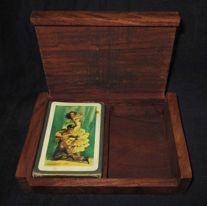 Caixa em Madeira vintage Caixa de Jogo Cartas