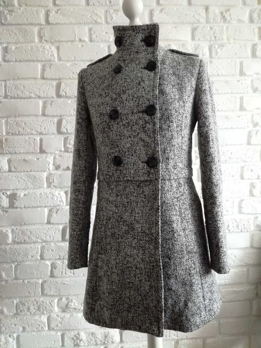 Stradivarius 36 38 wiosenny płaszcz dwurzędowy wełna wiskoza