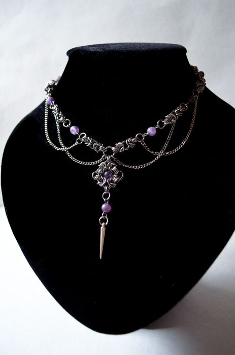 Naszyjnik alternative chainmaille z ametystem