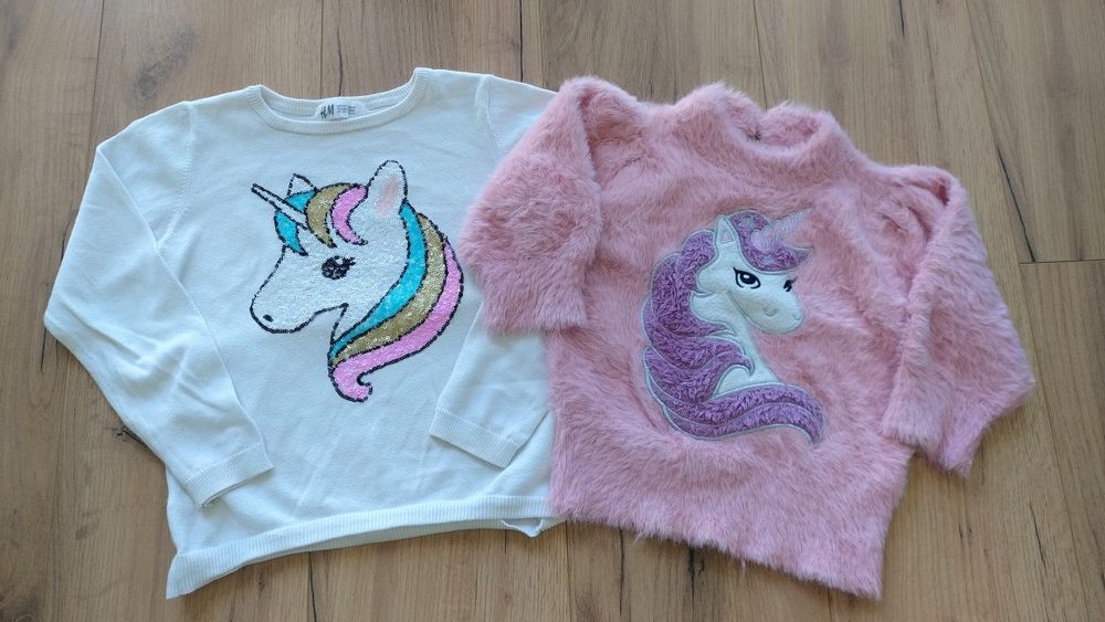 Zestaw Bluzy 110 jednorożec biała H&m różowa