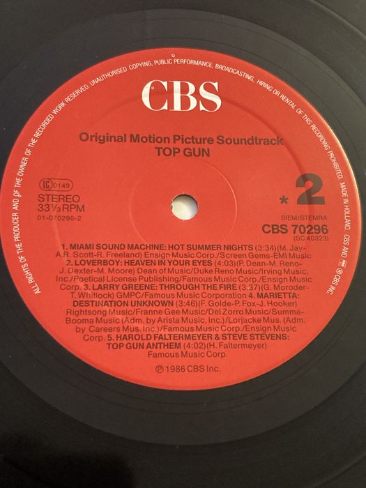 Top Gun   Original Motion Picture Soundtrack CBS  70296