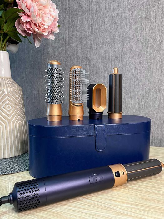 Стайлер 5в1 HAIR BRUSH Styler + Коробка Чехол с функциями придания объема, выпрямления, укладки темно синий