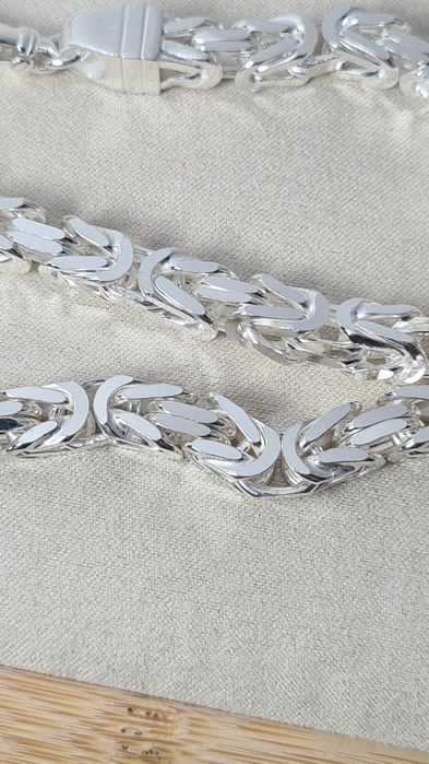 Srebrny męski łańcuszek i bransoletka splot bizantyjski królewski  925