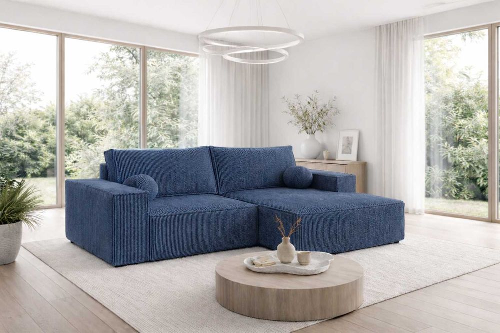 Narożnik rozkładany kanapa COBO L mini 255 cm sztruks funkcja spania