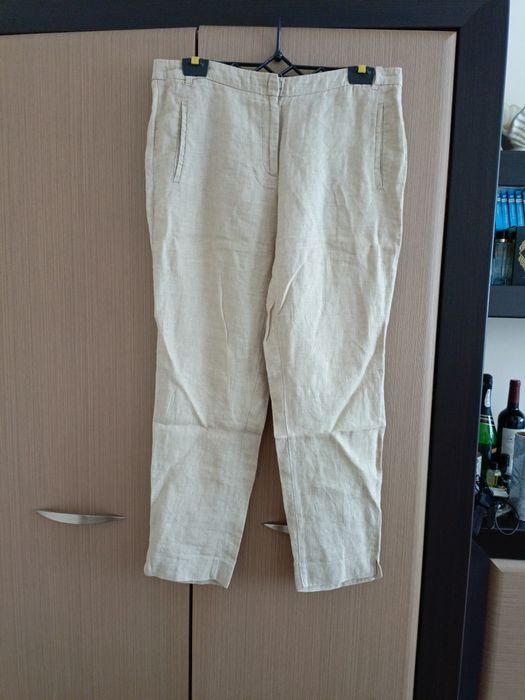 Lniane spodnie Zara Basic 100% len beżowe rozmiar L
