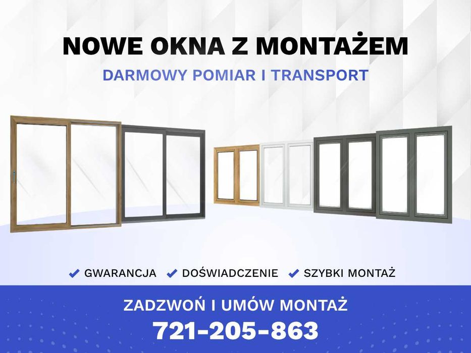 Okna pcv, aluminium z montażem