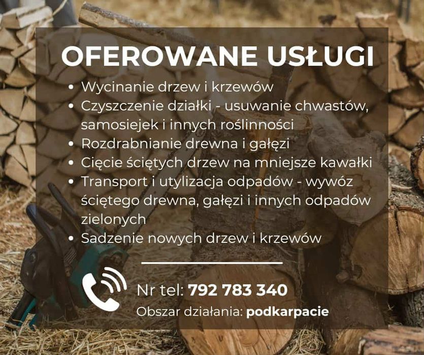 Wycinka drzew i krzewów, Czyszczenie działki, Sadzenie drzew Transport