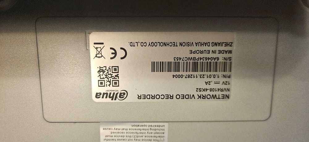 Rejestrator Dahua NVR4108-4KS2  wraz z  dyskiem HDD,