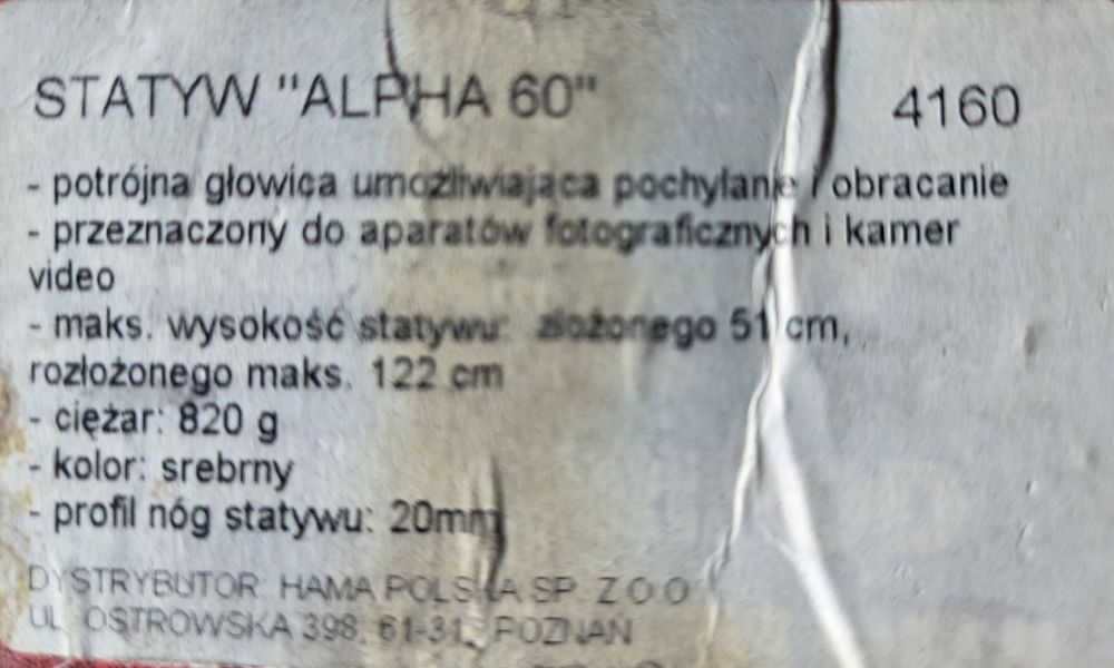 Statyw hama alpha 60 jak nowy