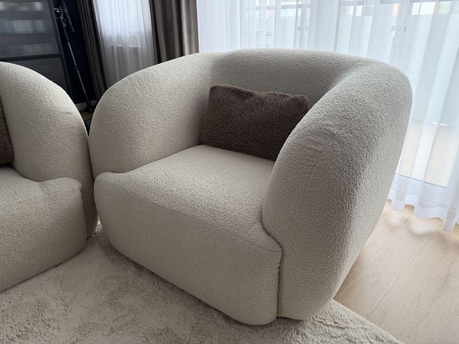 Sofa i fotel boucle zestaw wypoczynkowy