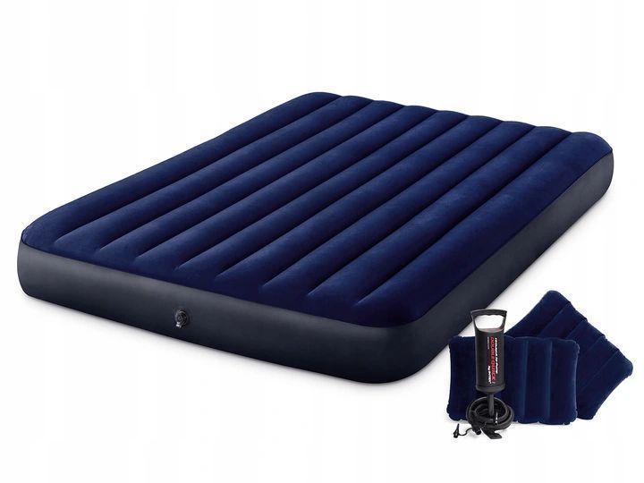 Materac Dmuchany Dwuosobowy 203x152 Cm Welurowy Z Poduszkami Do Spania Na Kemping Turystykę Intex